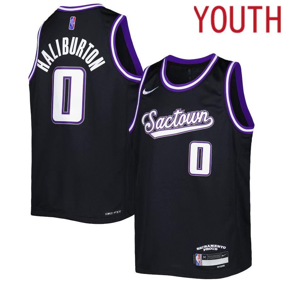 Youth Sacramento Kings #0 Tyrese Haliburton Nike Black City Edition Swingman NBA Jersey